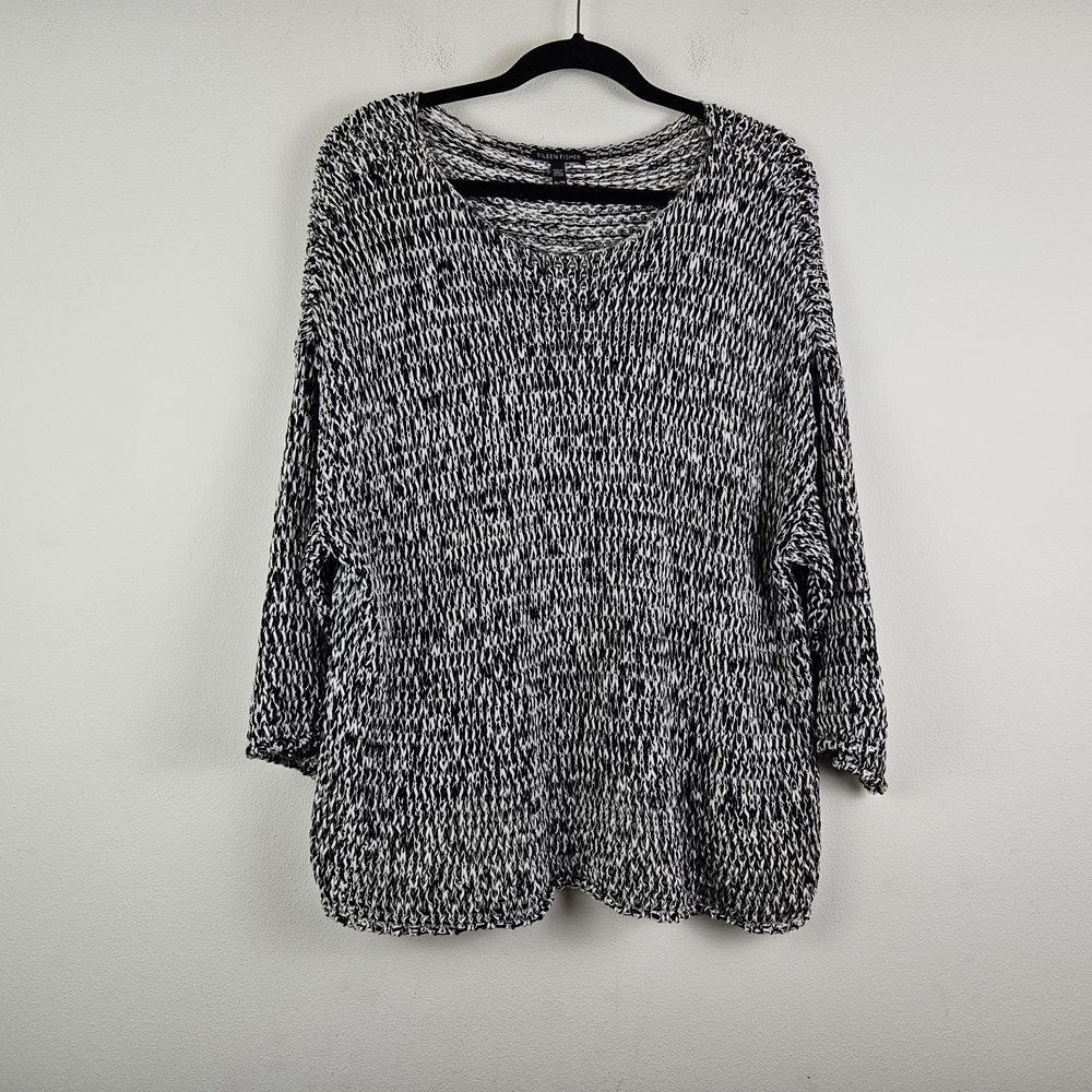 Eileen Fisher Organic Cotton Blend Open Knit Boxy Pullover Sweater XL